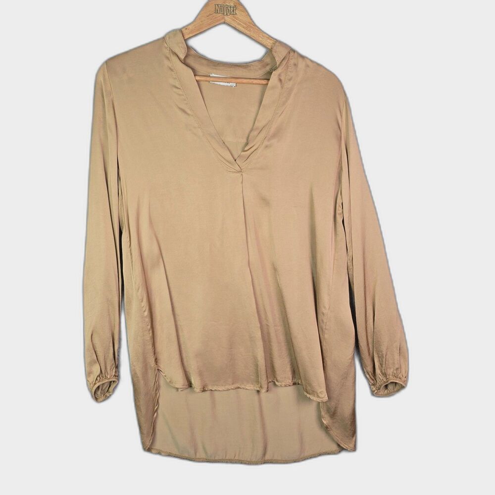 Dixie Tunic Gold M Minimalist V Neck Hi Low Viscose Long Sleeve